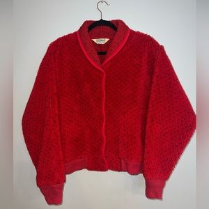 Vintage LL Bean Fleece Jacket Womens Red Snap Up Deep Pile Size Medium